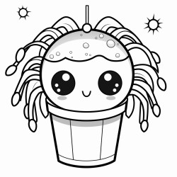 cute spider with kawaii eyes drinking a bubble tea white background