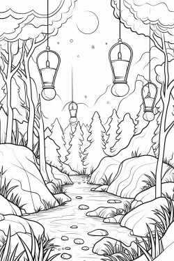 a magical forest with floating lanternsok