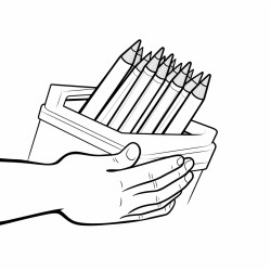 a hand hold an box of crayons