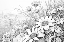 purple field of flowers with blue sky and close