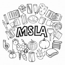 the word msla in the middle with school supplies all around