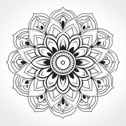 intricate modeldala design drawn in a minimalist black and white style featuring symmetrical patterns and flowing lines ideal for coloring fine ink illustration with delicate details artistic genre