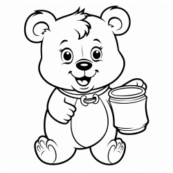 a friendly bear waving with a honey pot beside it simple bold lines for easy coloring