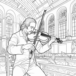 man playing the violin in a church