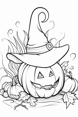 a witchs hat resting on a pumpkin