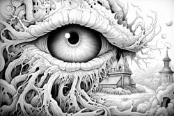 mystical eyeball with cool colors and shapes