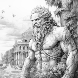 ancient city columns ivy near sea ancient god coming from sea