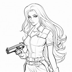 a beautiful chick with long hair holding a gun