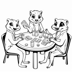 4 meerkats playing poker