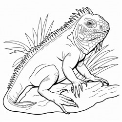 simple iguana coloring book page with black and bold lines