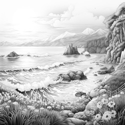 sunrise over ocean and mountains