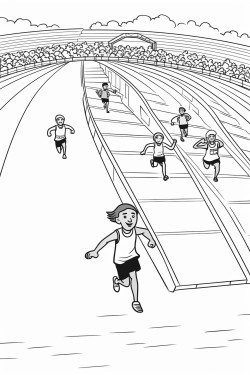 some animals having a race on an athletics track with people cheering