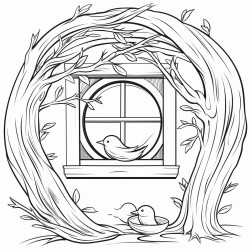 inside of bedroom tree outside window bird nest in tree