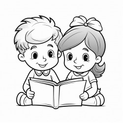 kindergarten a boy and a girl are reading and writing