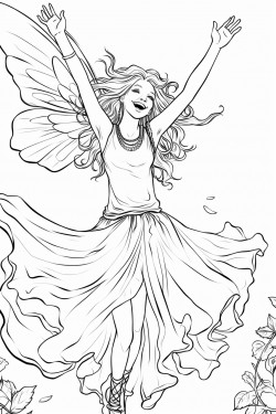 a laughing but disheveled fairy throwing her arms up in the air