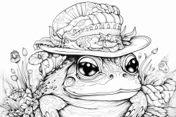 cat in a big frog hat