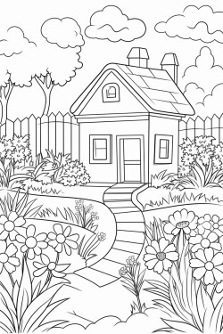 a cute serenity garden  coloring bookvector white background black and white black drawing