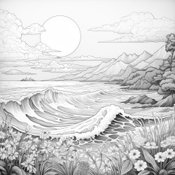 sunrise over ocean and mountains