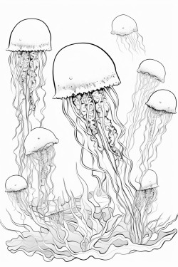 jellyfish floating with bubbles