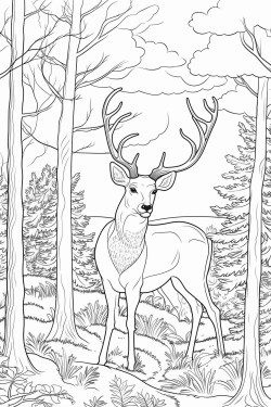une foret un cerf et une rivire