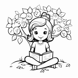 a young girl sitting under a tree reading a book
