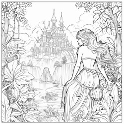 fairy in the jungle with a crystal castle in the distance