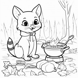 a cat cooking in the forest