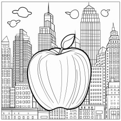 big apple with windows minimalistic style easy to color in