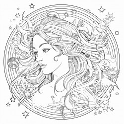 coloring page for adults woman representing  zodiac signs
