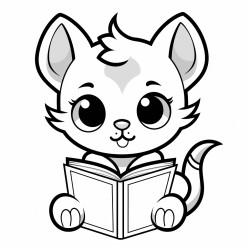 nonoline kitty cat reading a book bold lines