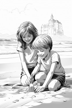some children making a sand castle on the beach