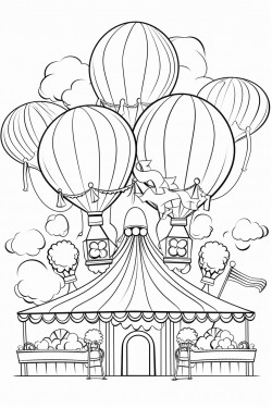 summer carnival scene with rides balloons and cotton candy