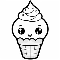 a cute three layer ice cream cone with eyes