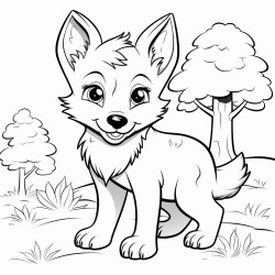 a baby wolf playing in the woods