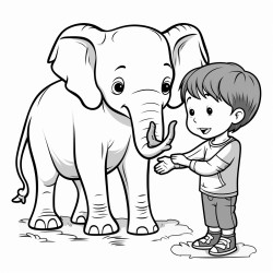 elephant playing with little boy