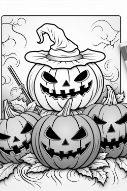 halloween coloring page white background bold line art