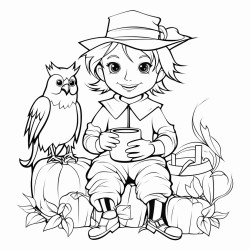 birds sitting on the arms of a scarecrow and drinking lemonade