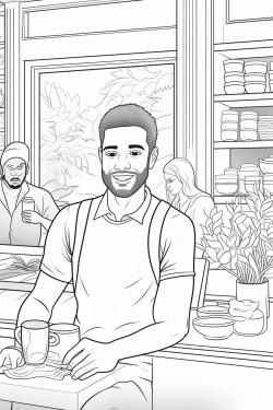 a cafe with a friendly barista and a welcoming smile