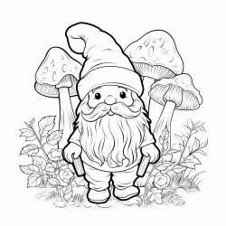 gnome forest mushrooms leaves