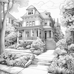 beautiful house landscape with lots of plants