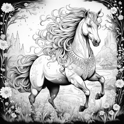 magical forest with flying unicorns coloring page
