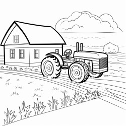 simple farm scene a barn tractor and fields bold and easy coloring page