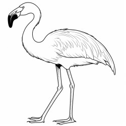 a flamingo standing with its head raised looking around coloring page