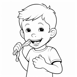 a 35 year old kid brushing his teeth and he is having smile on his face
