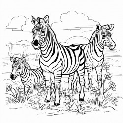 a group of zebras grazing on the lush grass