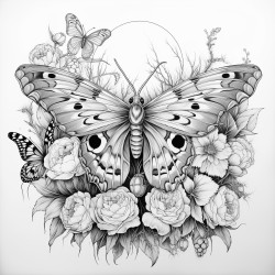 roses correlated with death moth in front of the moon