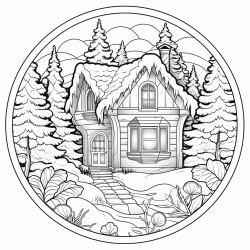 A cozy cabin in a snowy forest