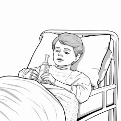 kid in hospital bed drinking water