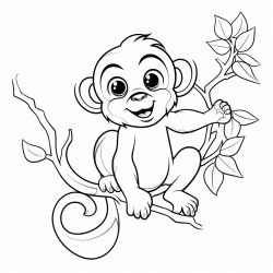 cute cartoon baby monkey in tree
