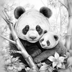 adorable baby panda cuddling adult panda